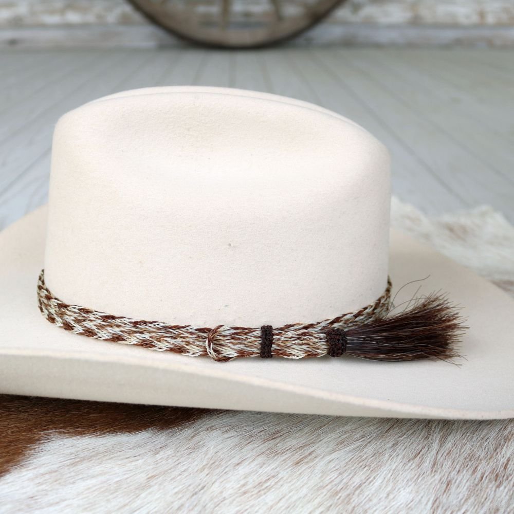 Genuine Horsehair 6 Strand Braided Hat Band with Single Tassel - Chestnut