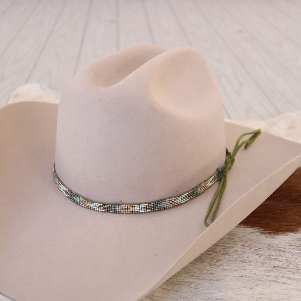 Green Chevron Beaded Hat Band