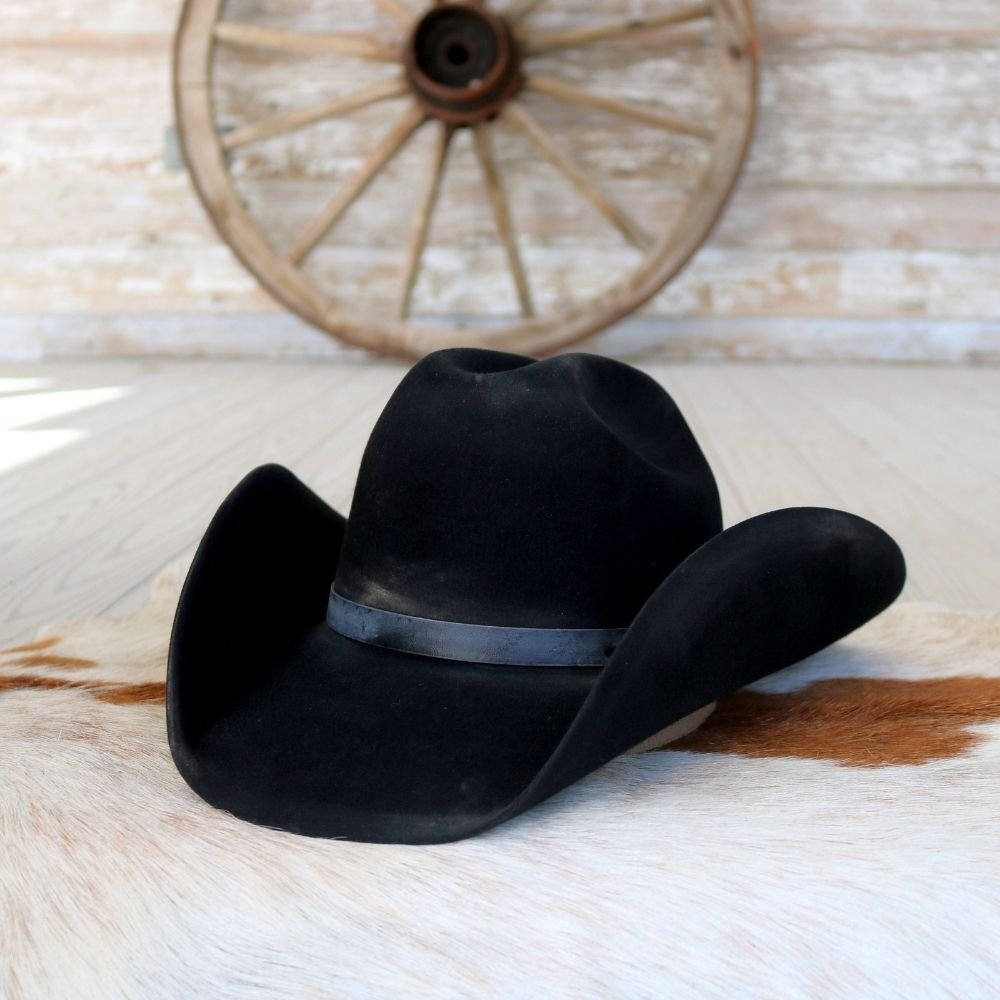 Black Stetson Cowboy Hat with Fox Fur Stetson Powder River 4X Buffalo Fur Felt Hat Black – The  main image 3