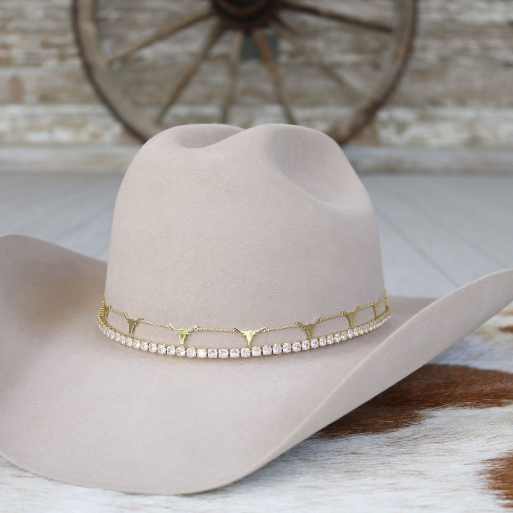 14K Gold Plated Longhorn Chain Hat Band