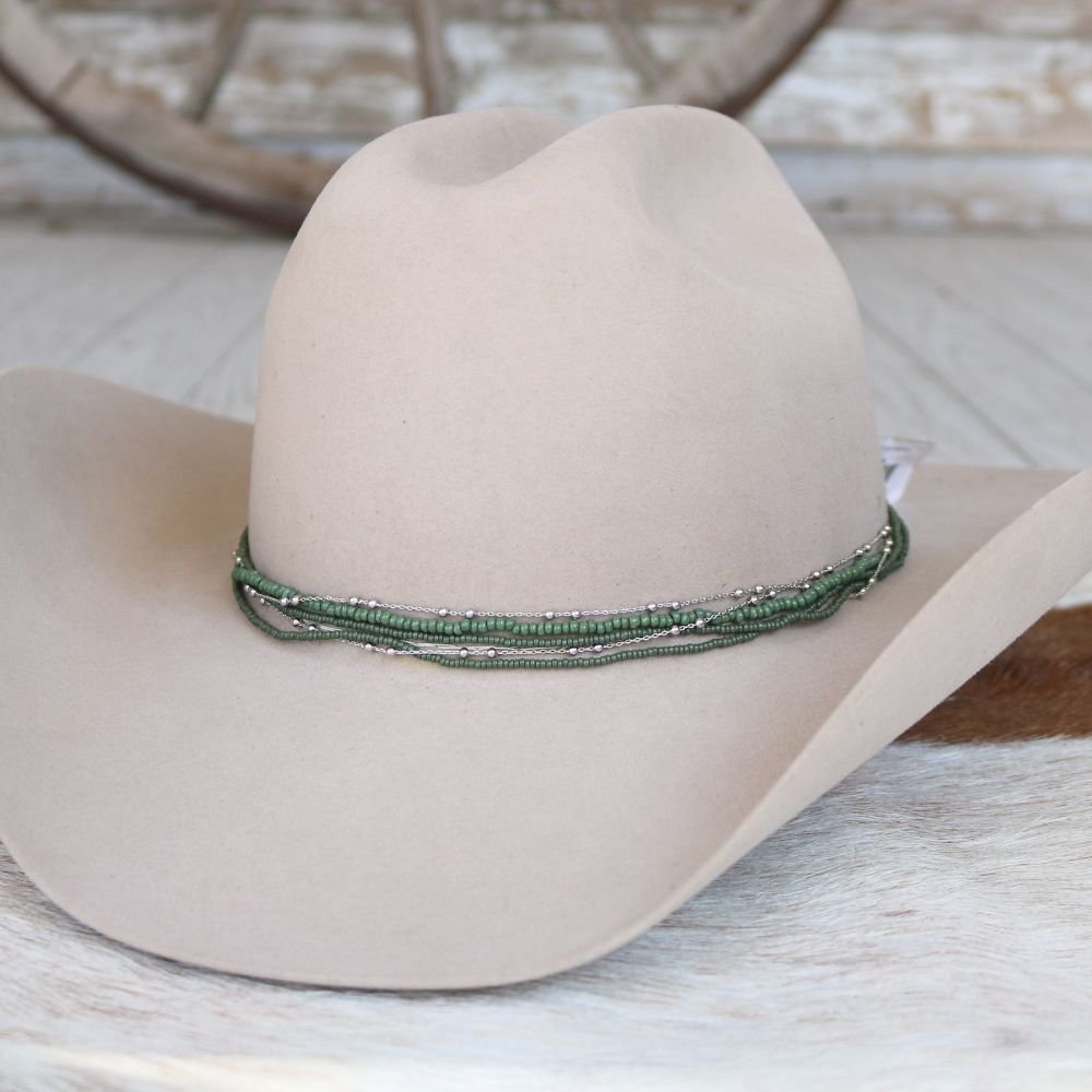 Green Multi-Strand Beaded Hat Band