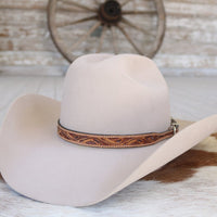 Brown Tooled Floral Leather Buckle Hat Band - Cody