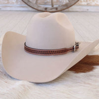 Tooled Basketweave Pattern Leather Hat Band