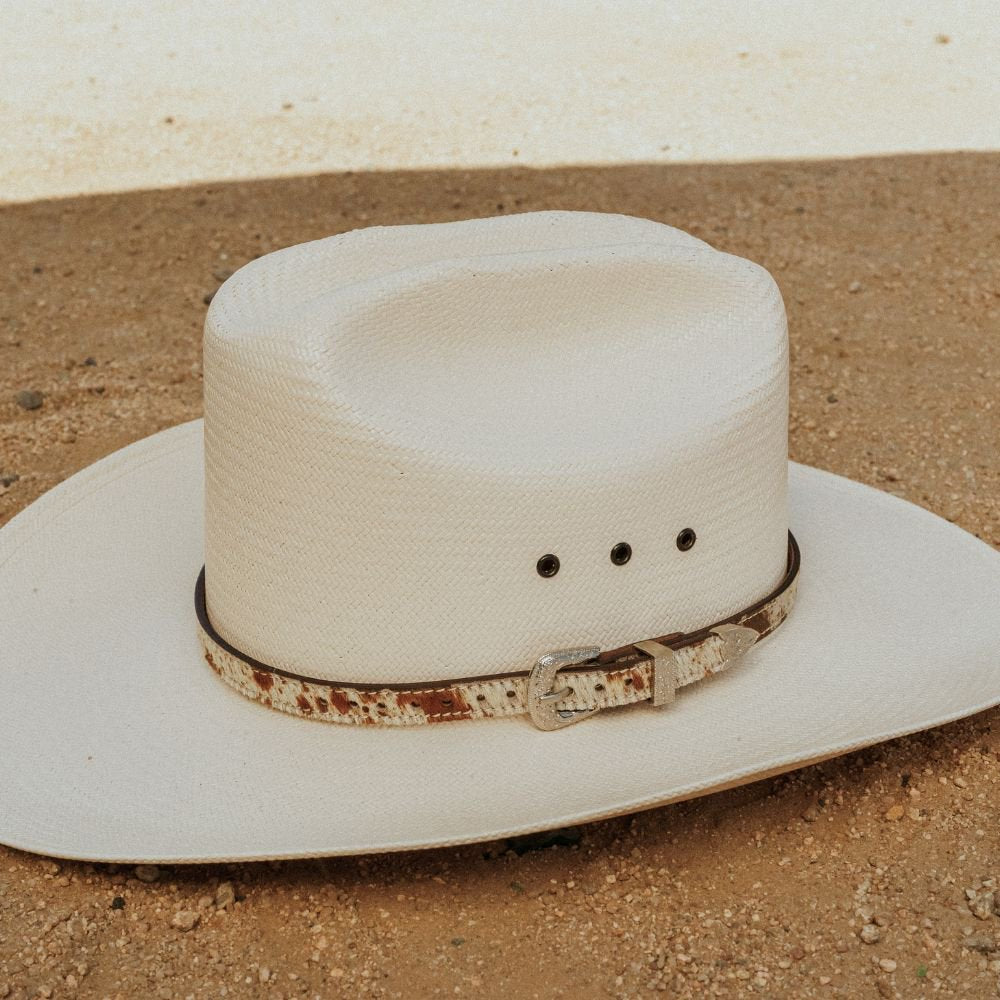 Cowhide Hat Band Brown with Silver Buckle - Branson