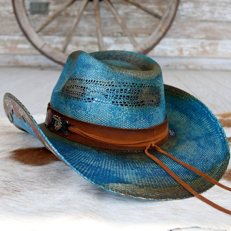 Stampede Women's Blue Straw Cowboy Hat - The Blue Rose