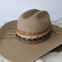 Brown Studded Goat Leather Hat Band