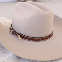 Tooled Basketweave Pattern Leather Hat Band
