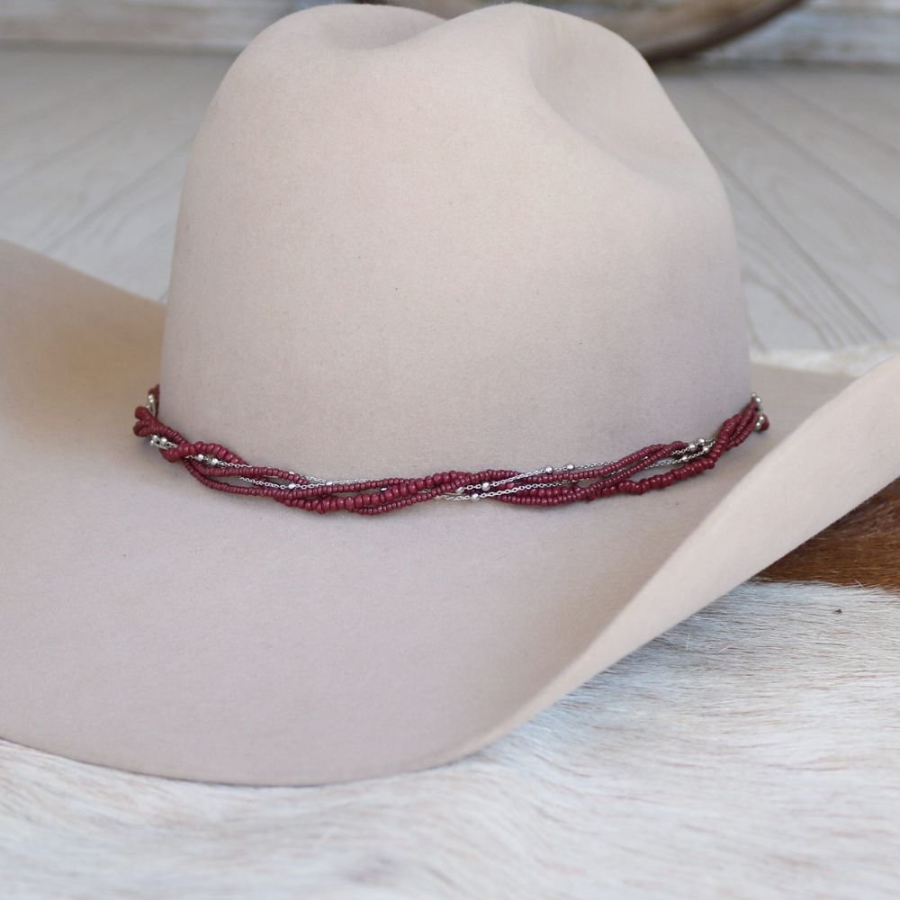 Maroon Multi-Strand Beaded Hat Band