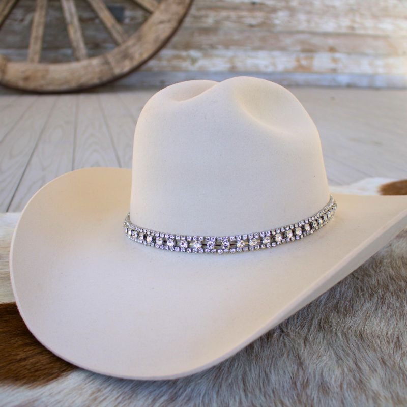 6631 Dazzling Clear Rhinestone Hat Band For Women Adjustable White Satin Amazon.com: Pink Rhinestone Hat Band Cowgirl Bling Silky  main image 4