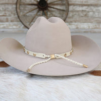 Cream Studded Goat Leather Hat Band