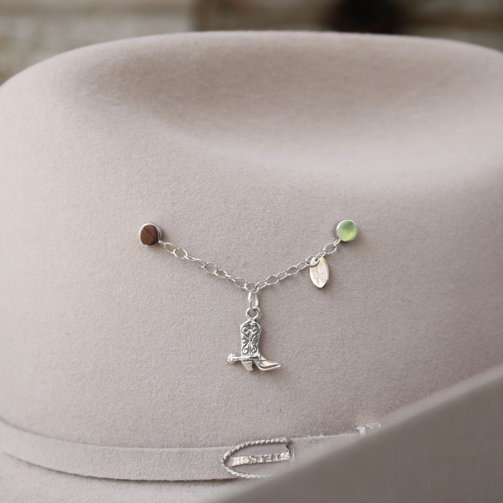 Sterling silver boot charm on charm necklace chain with small dangling details