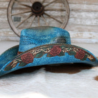 Stampede Women's Blue Straw Cowboy Hat - The Blue Rose
