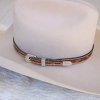 Brown Tooled Floral Leather Buckle Hat Band - Cody