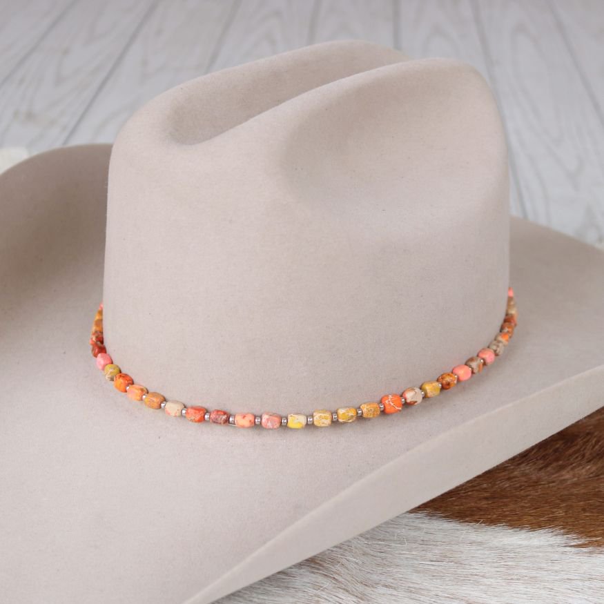 Chunky Orange Stone Hat Band - Terracotta