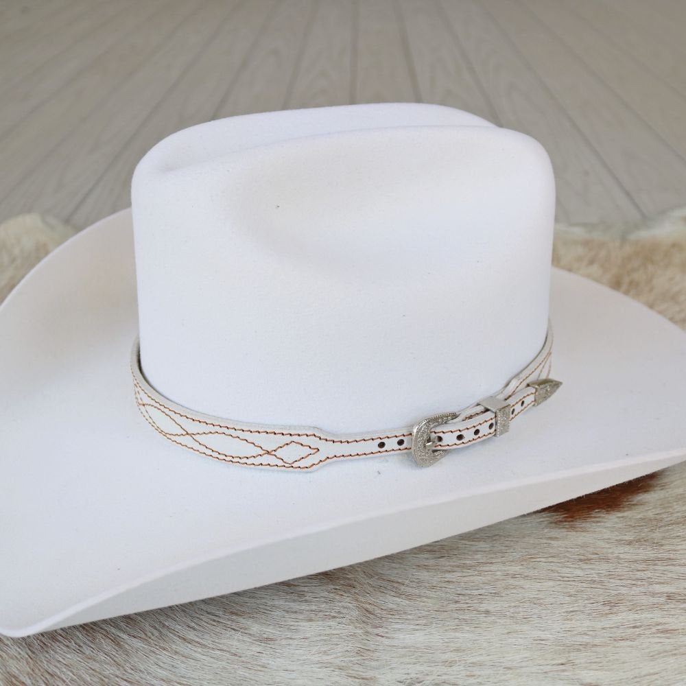 White Boot Stitch Leather Hat Band