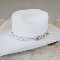 White Boot Stitch Leather Hat Band