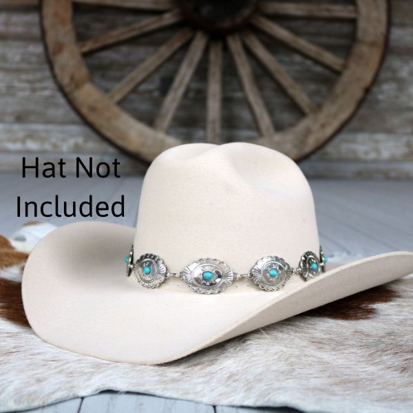 Silver Turquoise Scalloped Concho Hat Band - Sweetwater