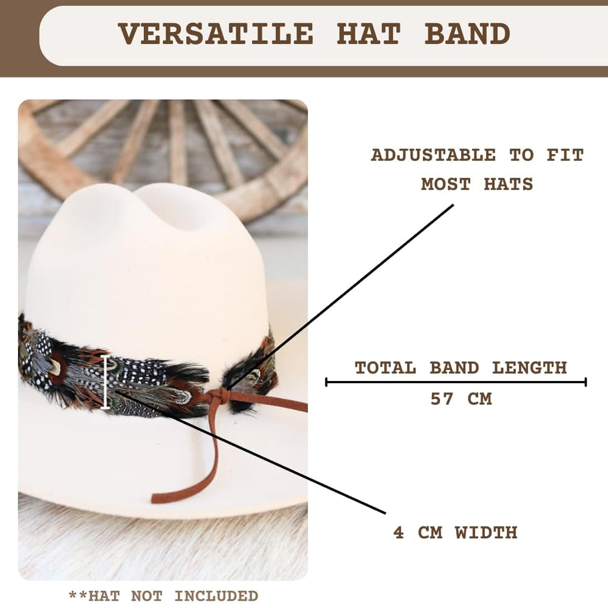Falcon Western Feather Hat Band for Cowboy Hats and Fedoras for Men and Women Adjustable Western Style Accessory with Natural Feathers Handmade Rustic Look Classic Fit