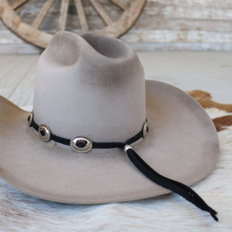 Western Black Leather Hat Band with Conchos - The Round Up