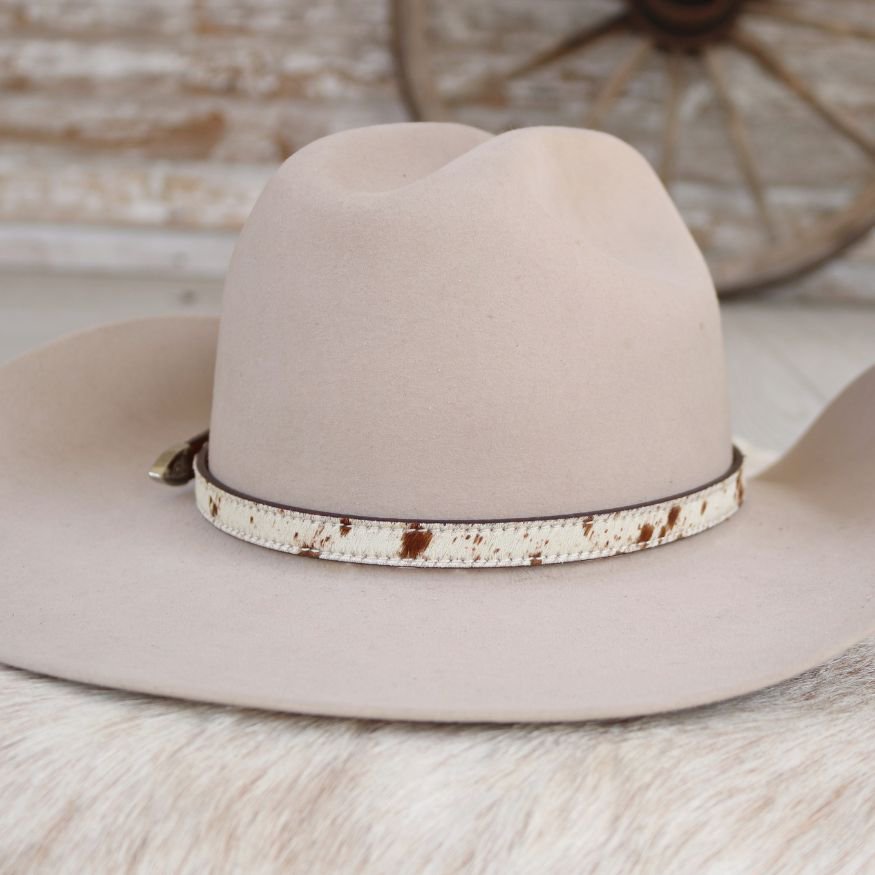 Cowhide Hat Band Brown with Silver Buckle - Branson