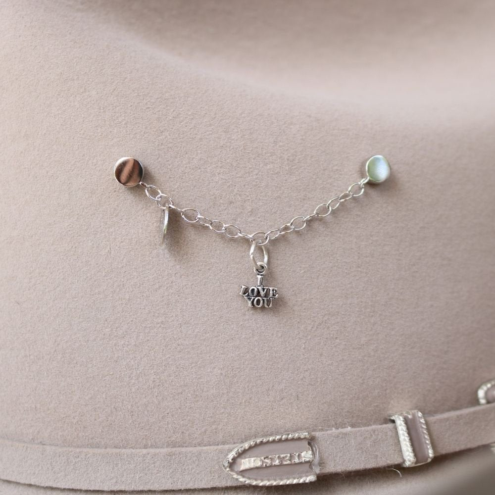 Sterling silver charm bracelet with LOVE YOU pendant and bead accents