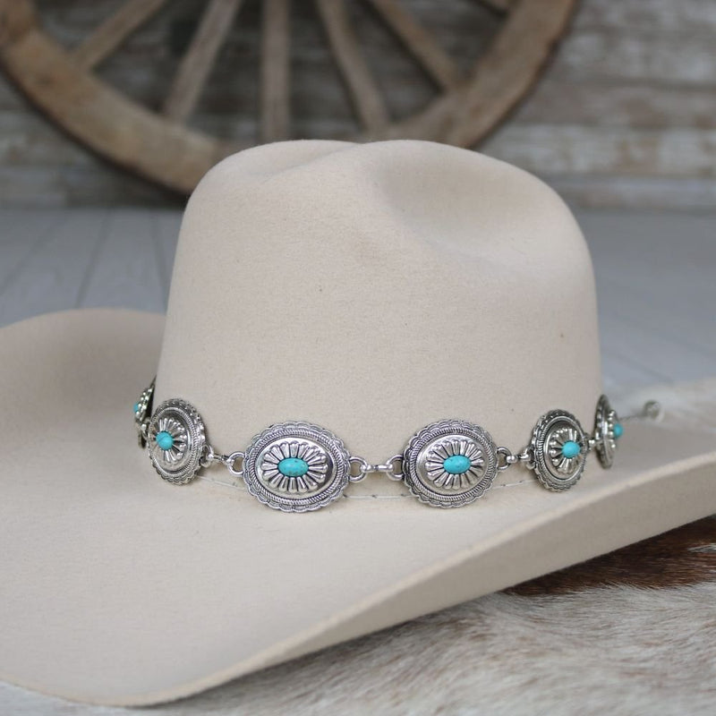 Silver Concho Hat Band Turquoise Stone - Strider