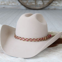 Genuine Horsehair 6 Strand Braided Hat Band with Single Tassel - Pink