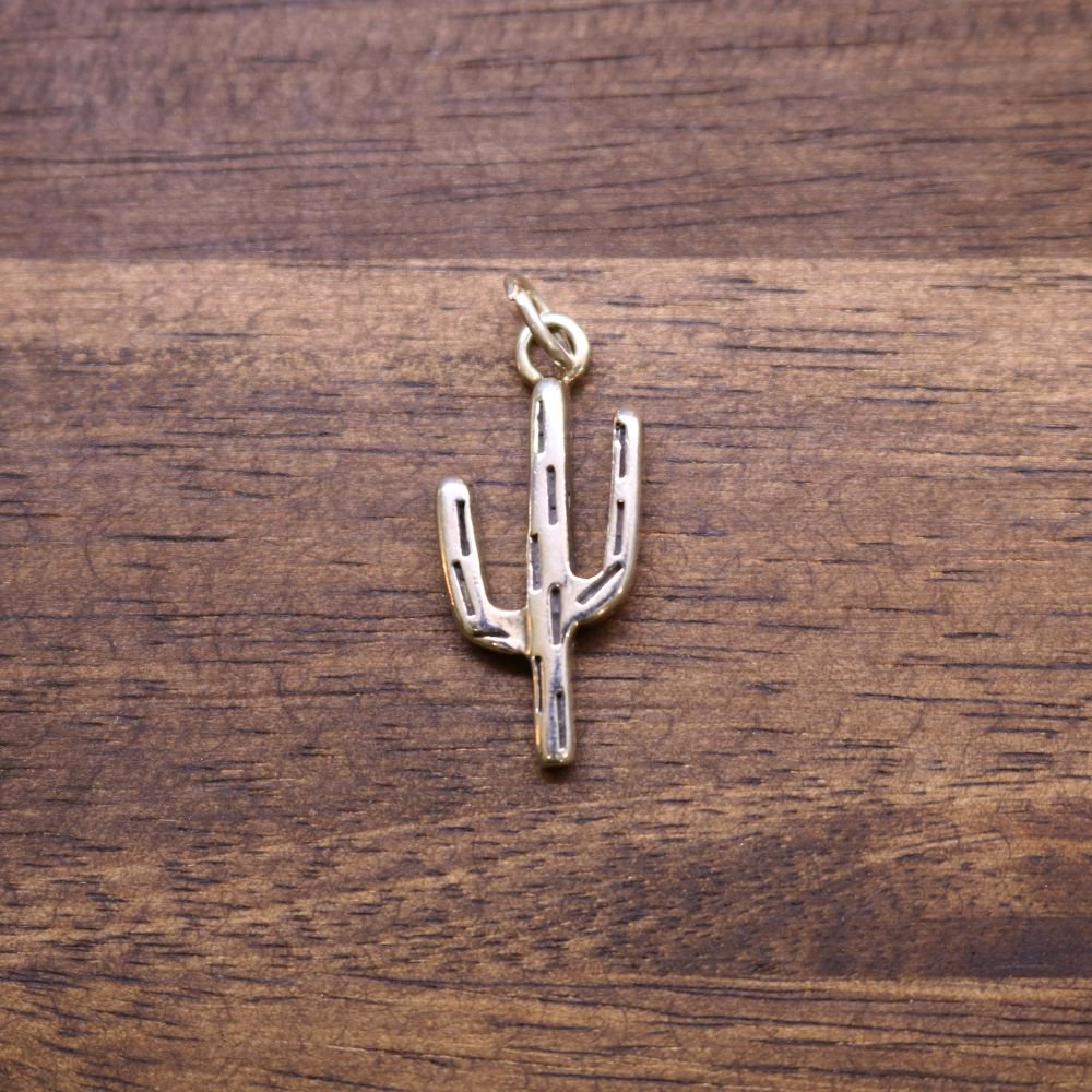 Sterling silver cactus charm pendant with loop bail and cutout details