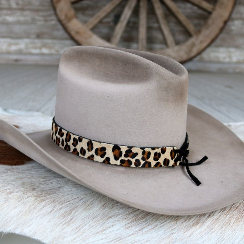 Floral Leopard Print Decorative Hatband - White, Black & Tan 1.5” Tan Glitter Leopard Hat Band – Bandette Bands main image 4