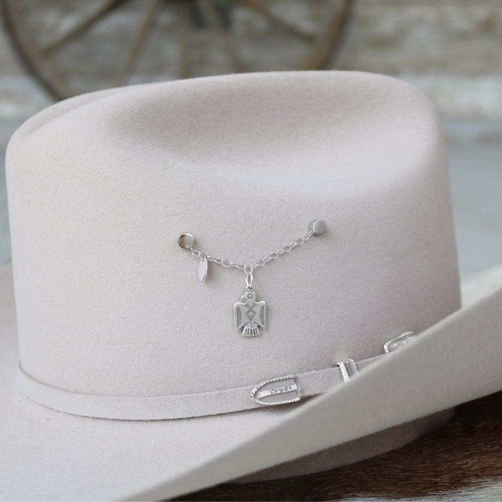 Sterling silver Thunderbird charm pendant on a thin chain bracelet