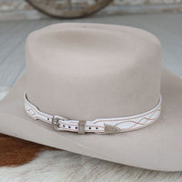 White Boot Stitch Leather Hat Band