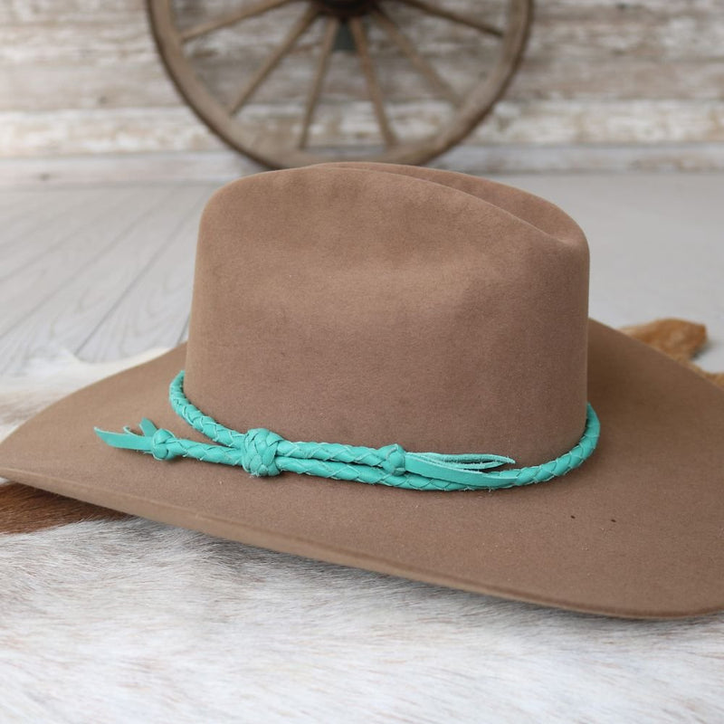 Turquoise Braided Leather Hat Band