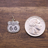 Texas Route 66 sterling silver charm shield detail with number 66