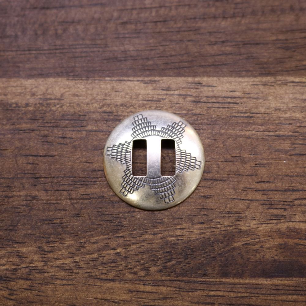 Sterling silver slotted concho with engraved square bar design