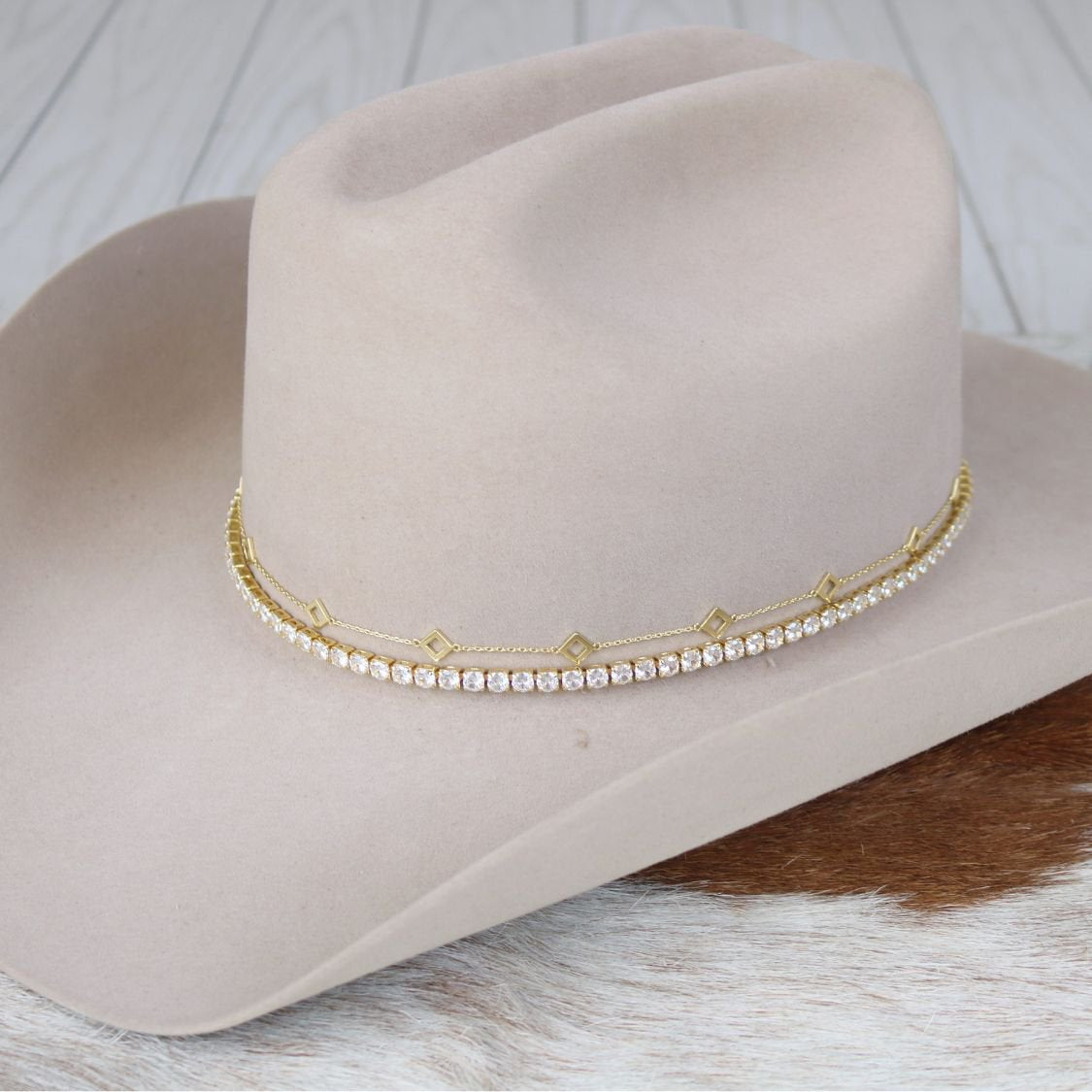 14K Gold Plated Diamond Chain Hat Band