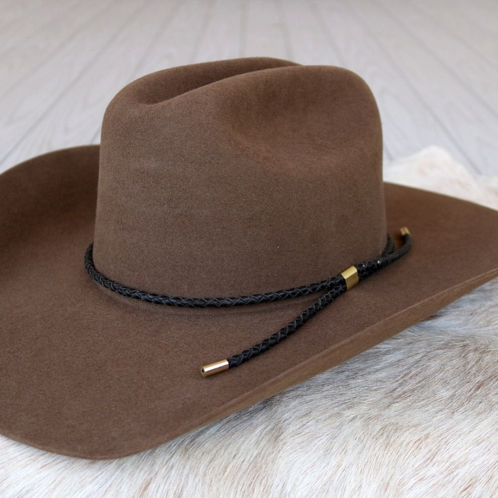 Black Braided Leather Hat Band with Gold Slide Closure