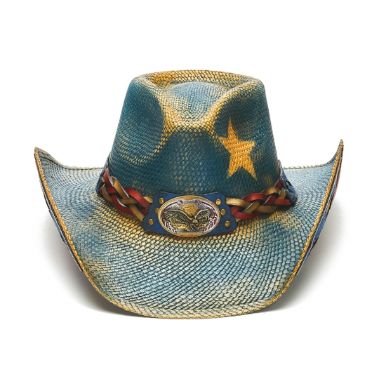 Stampede Straw Patriotic Cowboy Hat - Blue Star USA