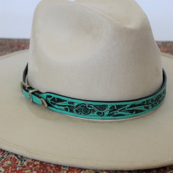 Hat Bands | Teal Embossed Leather