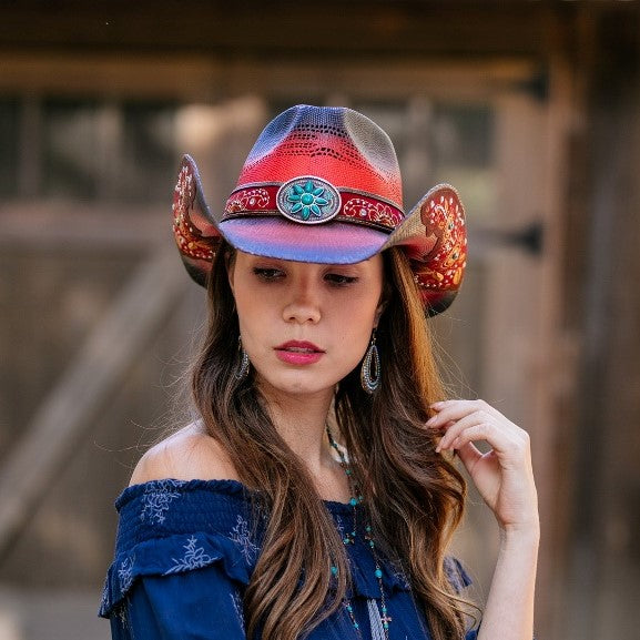 Women's Straw Cowboy Hat | Stampede | Red | Rhinestones