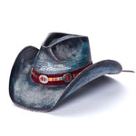 Women's Straw Cowboy Hat | Stampede | Colorful Band | Blue