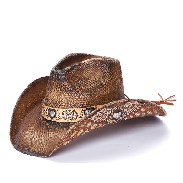Women's Straw Cowboy Hat | Stampede | Angel Wing Design