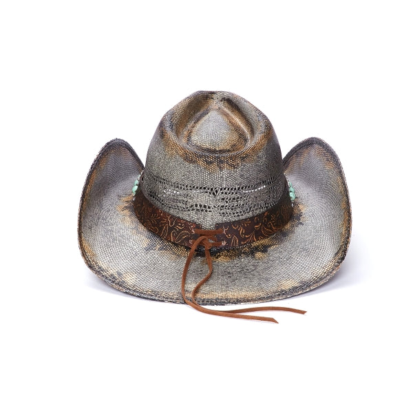 Women's Straw Distressed Cowboy Hat | Stampede | Turquoise Stone Band