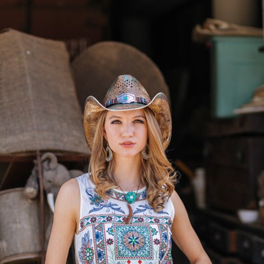 Stampede Women's Straw Cowboy Hat - The Sea Green