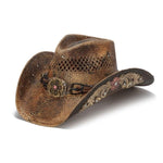The Bittersweet Stampede Women's Straw Western Hat with pink pops of color 