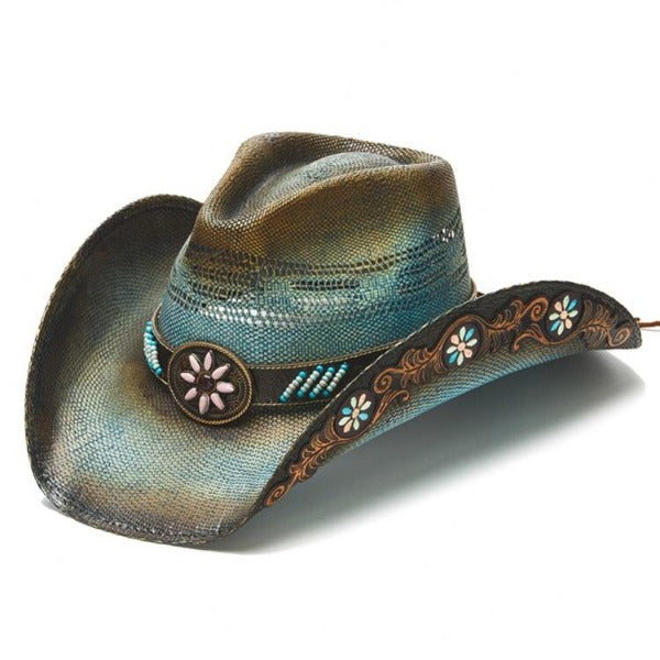 Women's Straw Cowboy Hat | Stampede | Blue