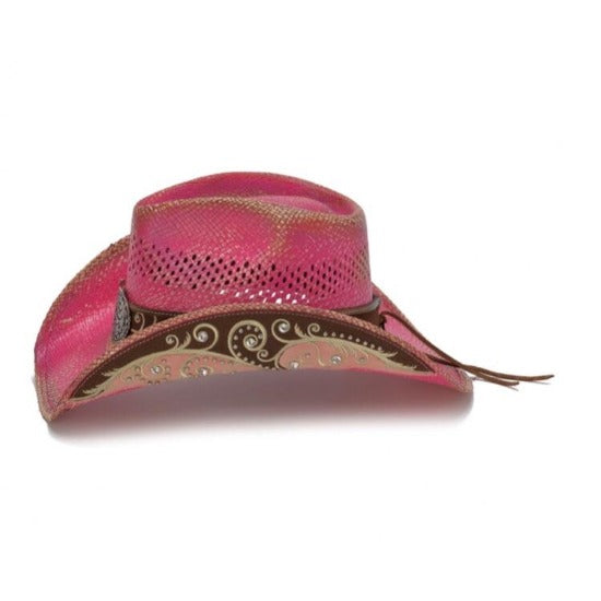 Women's Straw Cowboy Hat | Stampede | Pink | Rhinestones