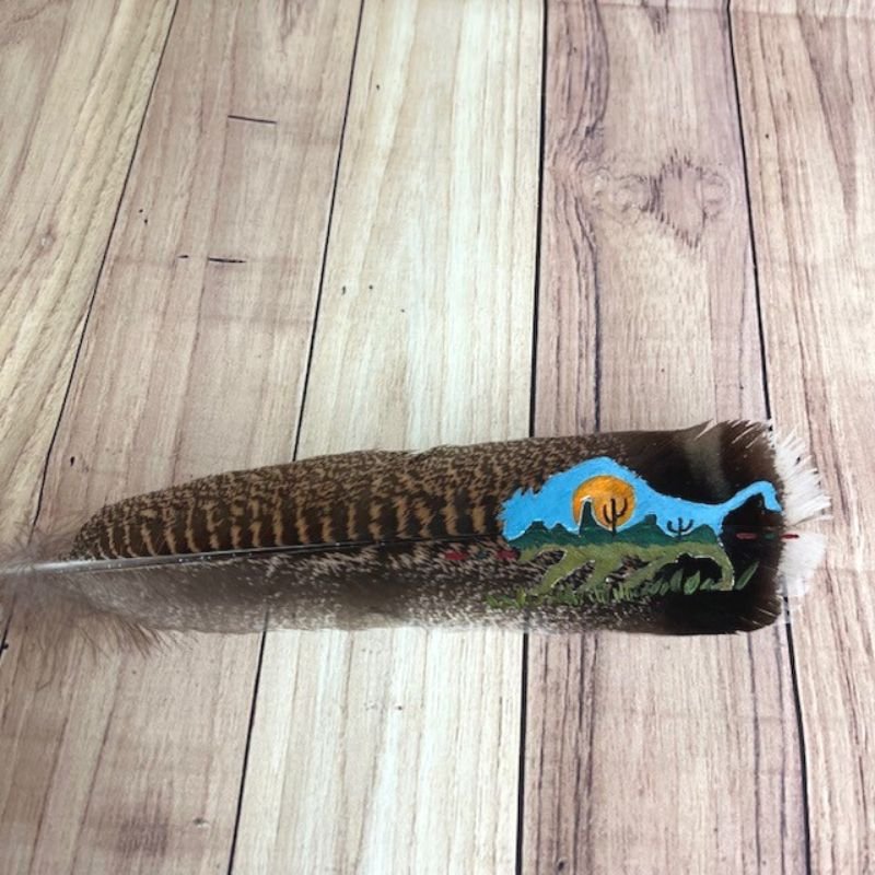 Hat Feather with Hand-Painted Bison