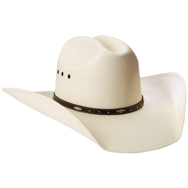 Ivory straw cowboy hat with dark band and side eyelets