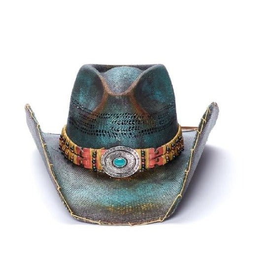 Women's Straw Cowboy Hat | Stampede | Turquoise