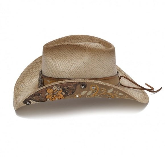 Women's Straw Cowboy Hat | Stampede | Rhinestones | Yellow Flowers